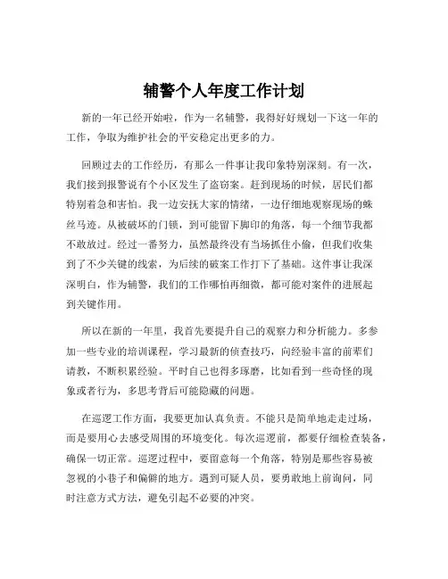 辅警个人年度工作计划