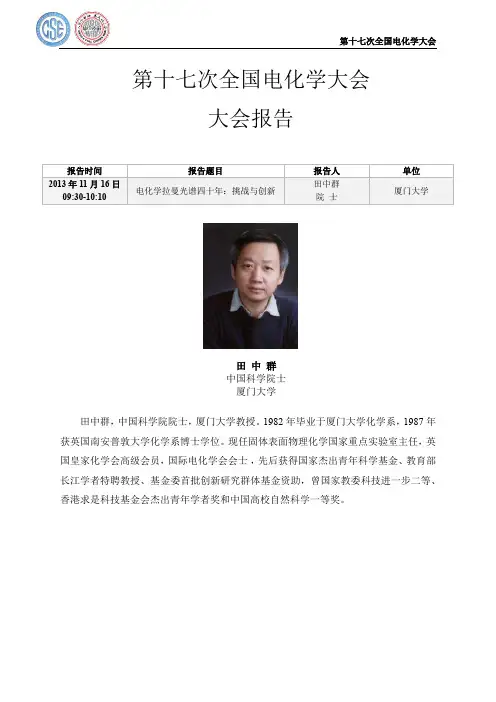 第十七届全国电化学大会报告