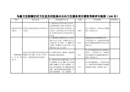 马寨辖区村卫生室及村医基本公共卫生服务项目绩效考核评分细则