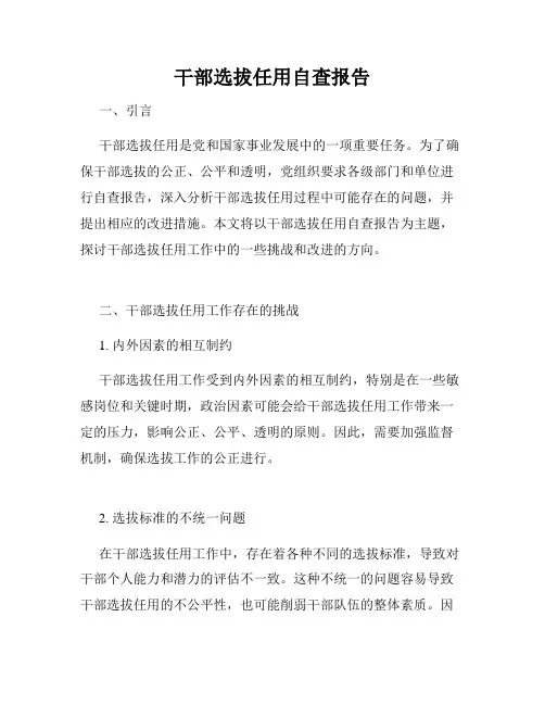 干部选拔任用自查报告