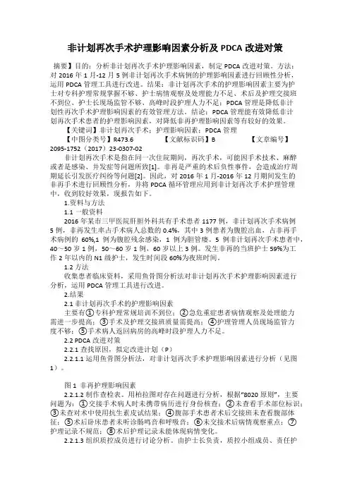 非计划再次手术护理影响因素分析及PDCA改进对策