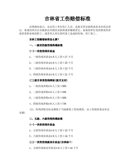 吉林省工伤赔偿标准