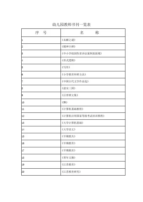 幼儿园教师书刊一览表