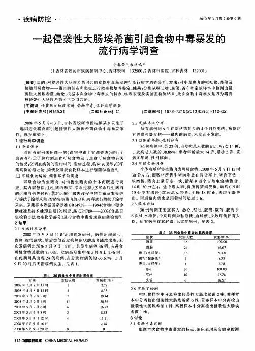 一起侵袭性大肠埃希菌引起食物中毒暴发的流行病学调查