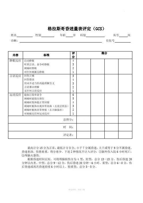 格拉斯哥昏迷量表