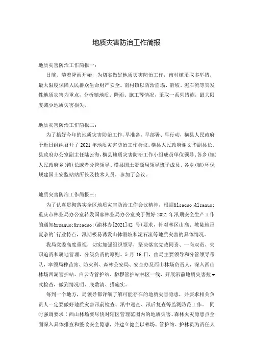 地质灾害防治工作简报