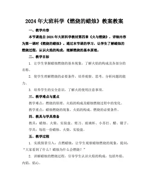 2024年大班科学《燃烧的蜡烛》教案教案