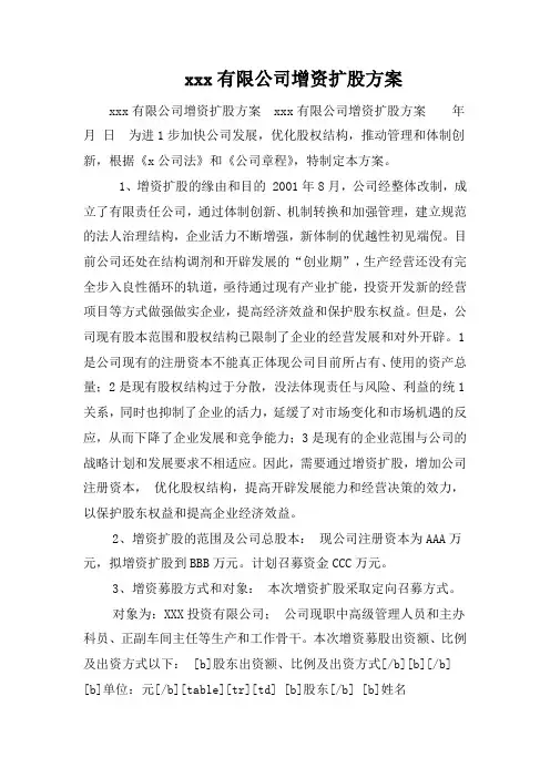 xxx有限公司增资扩股方案