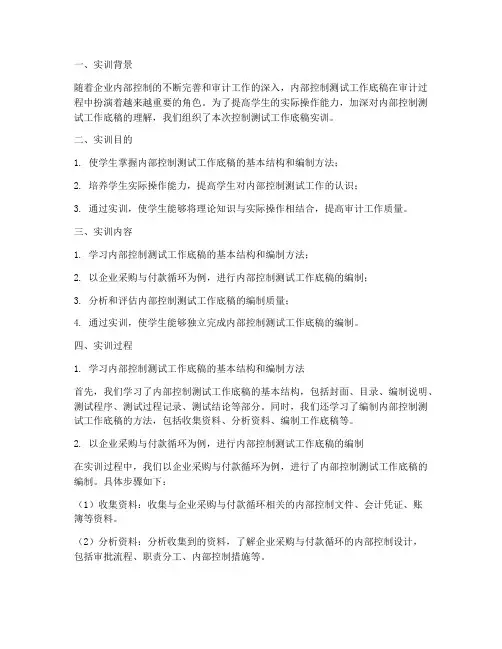 控制测试工作底稿实训报告