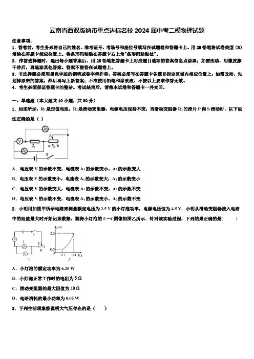 云南省西双版纳市重点达标名校2024届中考二模物理试题含解析