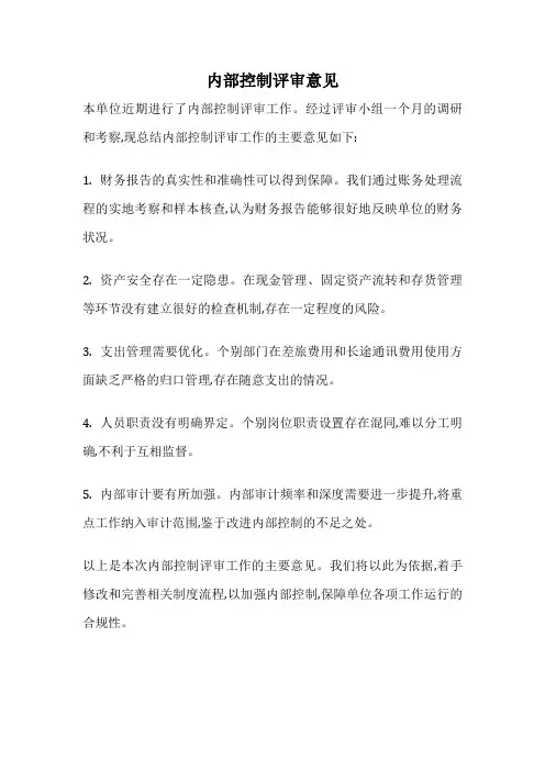 内部控制评审意见