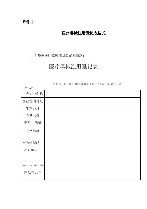 医疗器械注册登记表格式