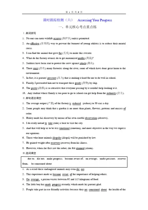 (2020新教材)新人教版高中英语必修第二册UNIT 2  课时跟踪检测(六)  Assessing Your Progress