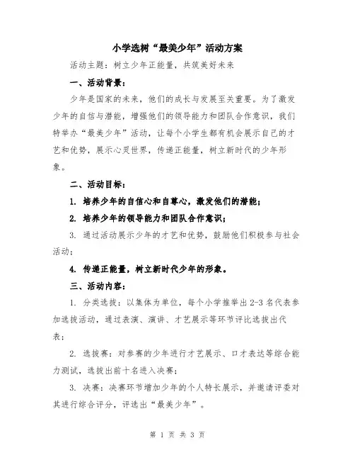 小学选树“最美少年”活动方案