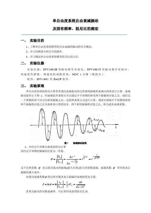 单自由度系统自由衰减振动及固有频率、阻尼比的测定