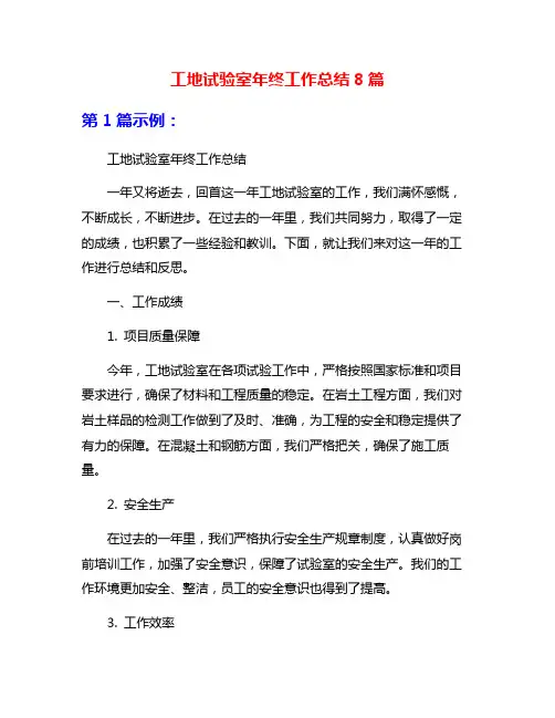工地试验室年终工作总结8篇