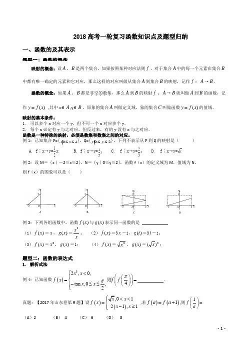 (完整word版)2018高考一轮复习函数知识点及最新题型归纳
