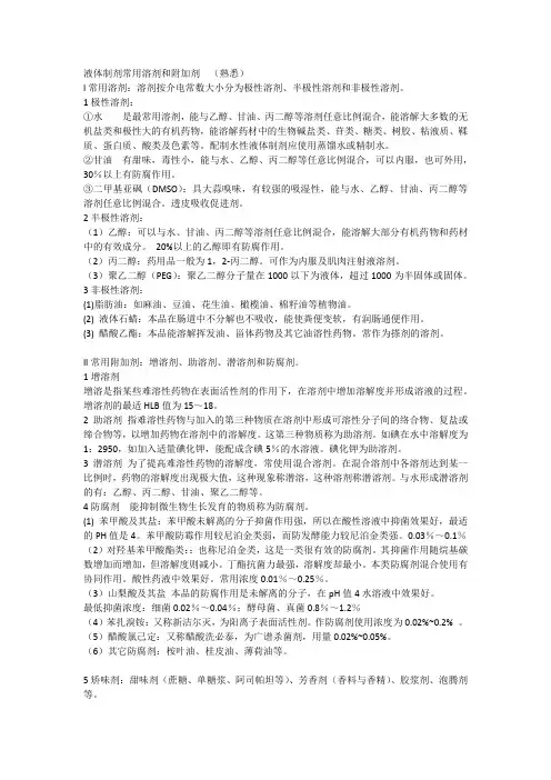 液体制剂常用溶剂和附加剂
