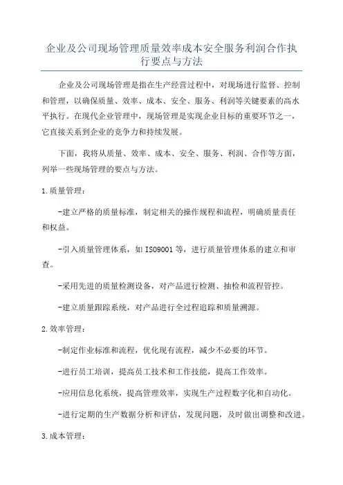 企业及公司现场管理质量效率成本安全服务利润合作执行要点与方法