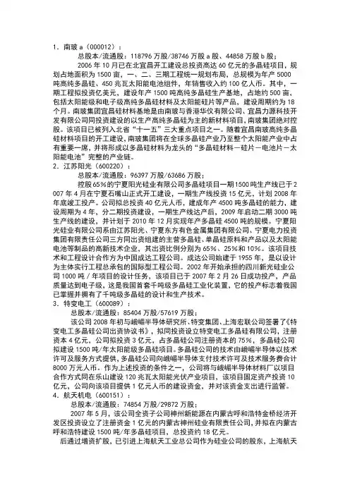 涉足多晶硅生产的十大上市公司
