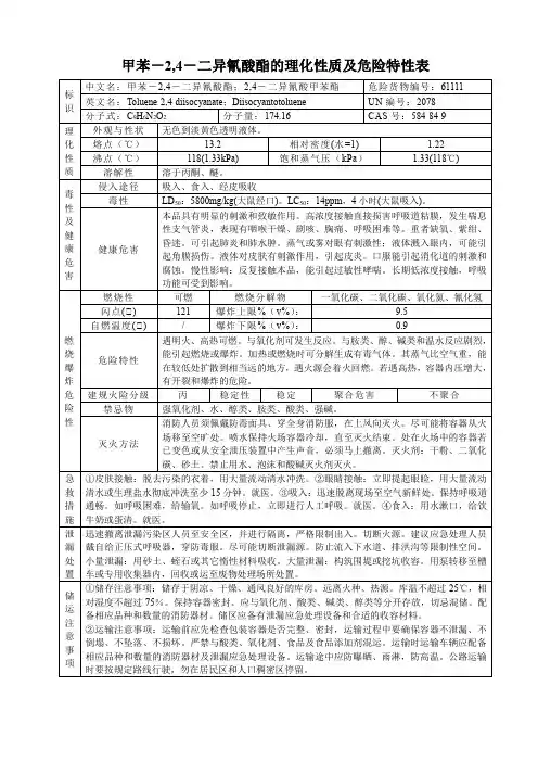甲苯-2,4-二异氰酸酯的理化性质及危险特性表