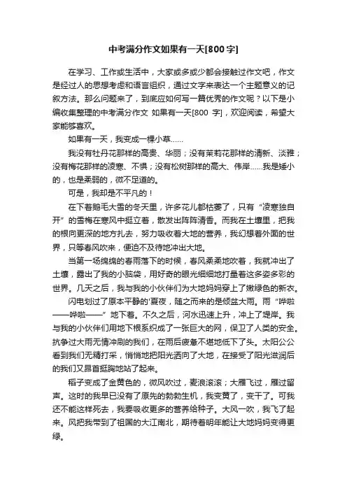 中考满分作文如果有一天[800字]