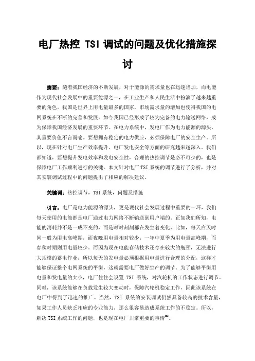 电厂热控TSI调试的问题及优化措施探讨
