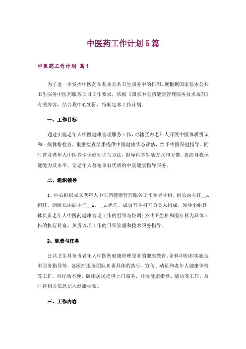 中医药工作计划5篇