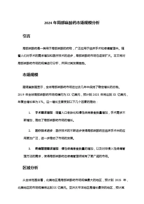 2024年局部麻醉药市场规模分析
