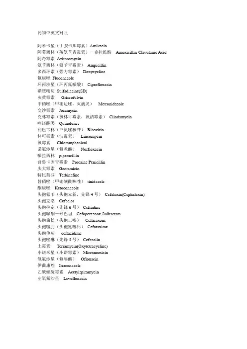 药物中英文对照