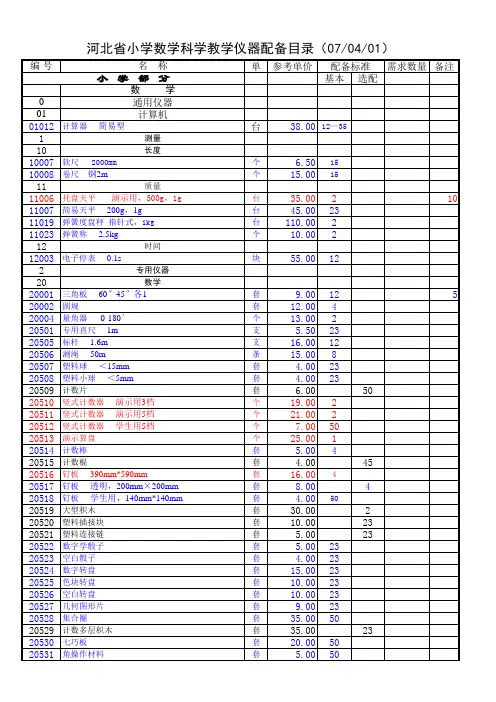 2007小学教学仪器配备标准