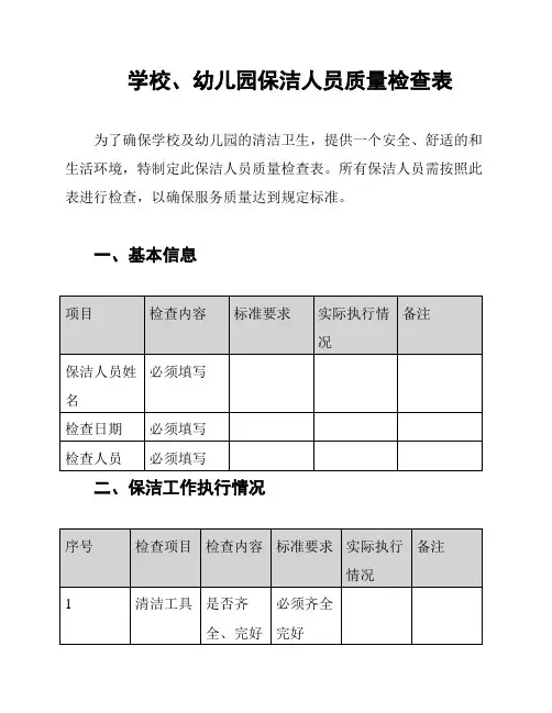 学校、幼儿园保洁人员质量检查表