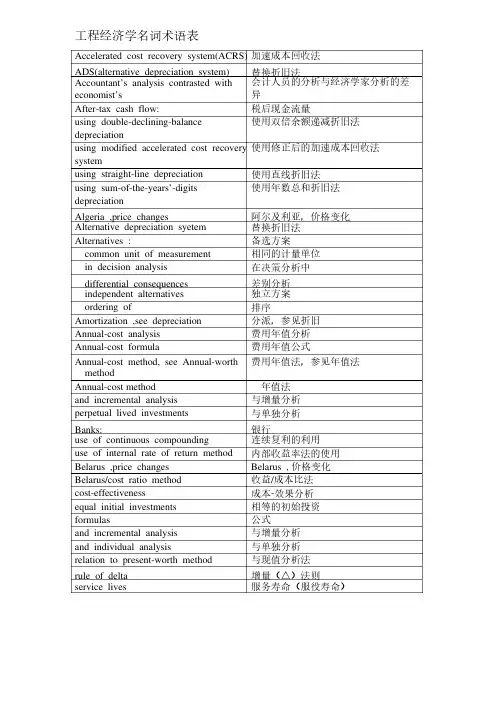 工程经济学专业英语词汇表