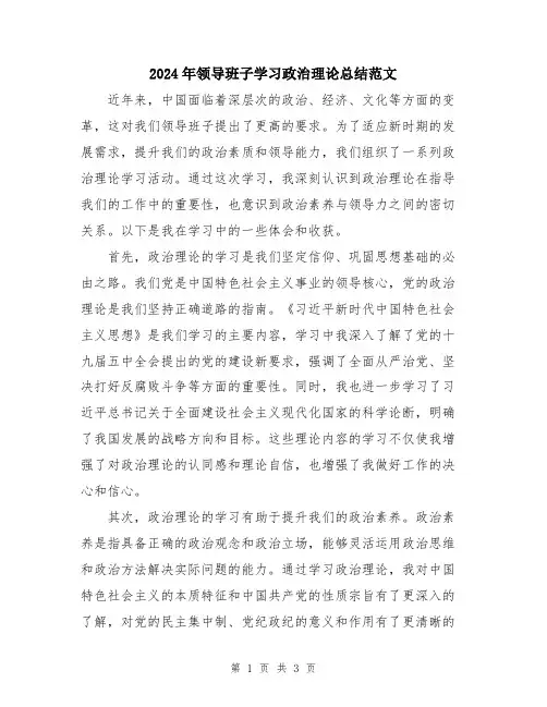 2024年领导班子学习政治理论总结范文