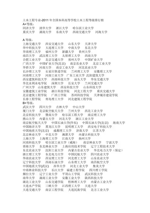2011土木工程专业排名