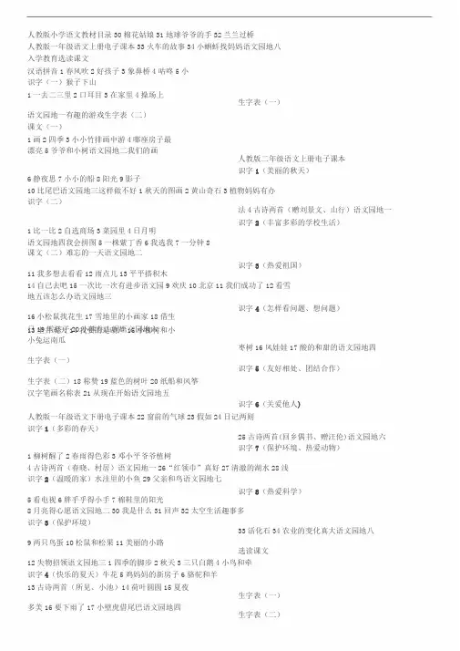 人教版小学语文教材目录(完整版)