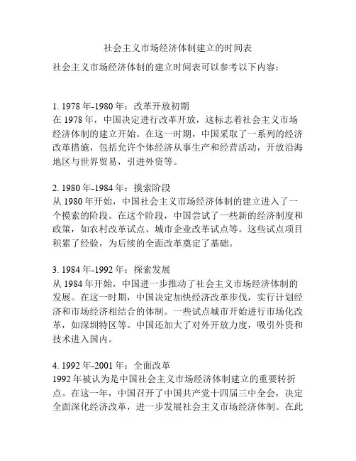 社会主义市场经济体制建立的时间表