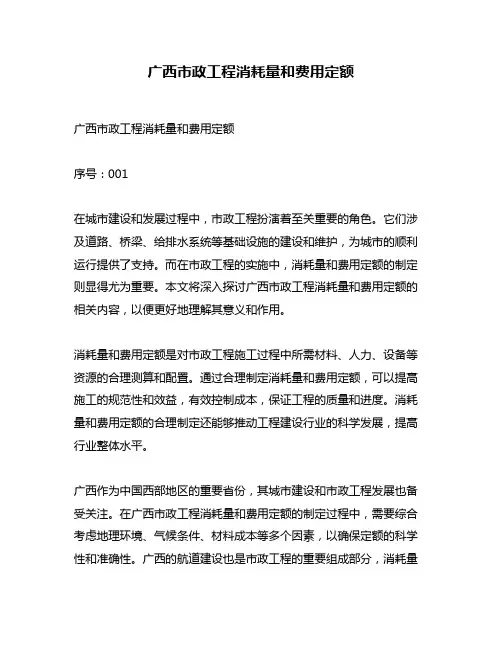 广西市政工程消耗量和费用定额