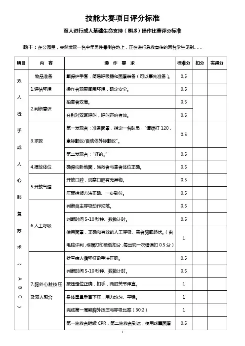 医学生临床技能大赛项目评分标准1.概要