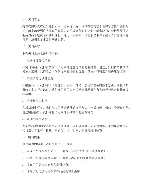 专题纪录片实训报告总结