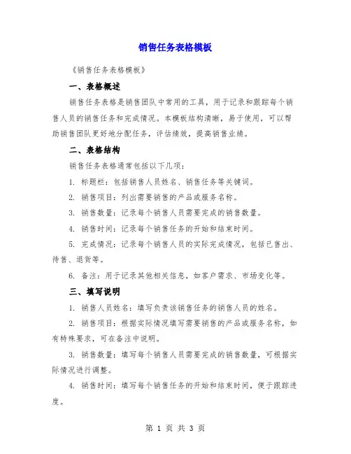 销售任务表格模板