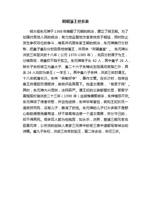 明朝藩王世系表