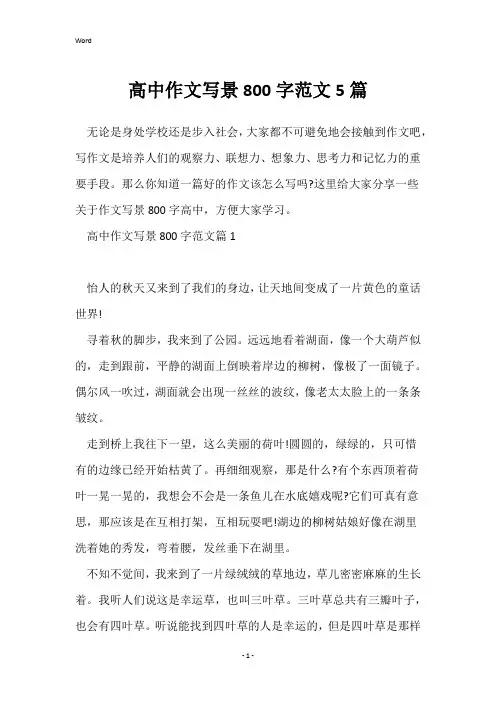 高中作文写景800字范文5篇