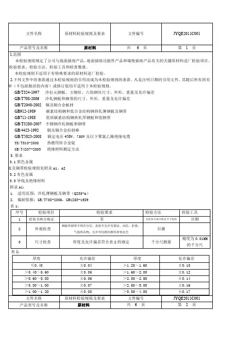 来料检验规范及流程