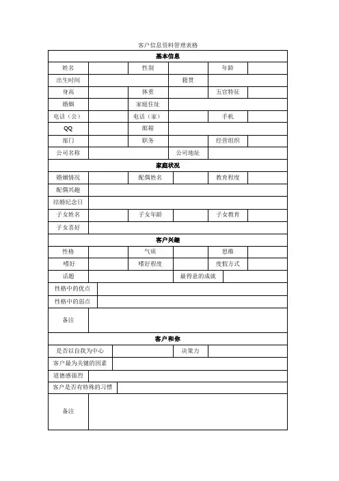 客户信息资料管理表格