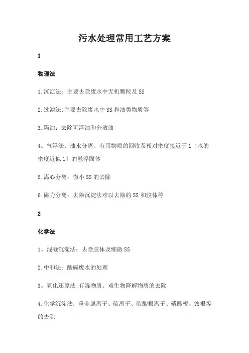 污水处理常用工艺方案