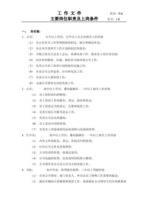 工程监理 主要岗位职责及上岗条件