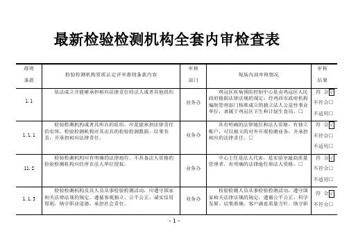 最新检验检测机构全套内审检查表