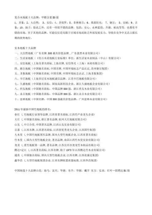 木地板十大品牌排名