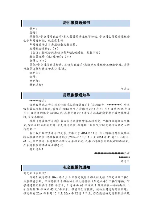 租金催缴通知函共3篇
